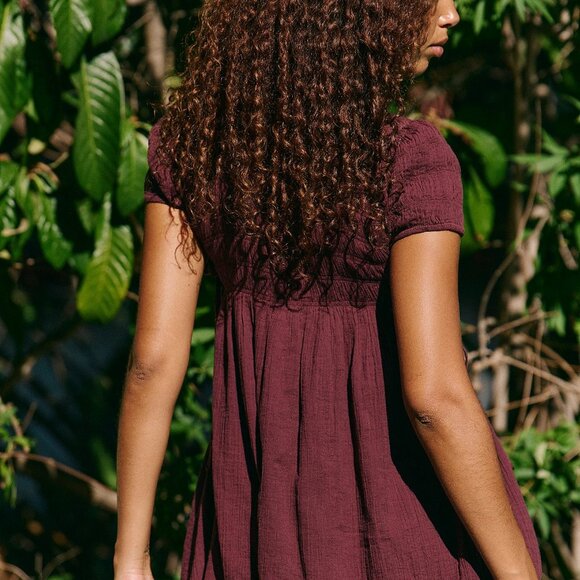 Free People Twiggy Mini Dress Burgundy Brown Small Pockets - Picture 4 of 5